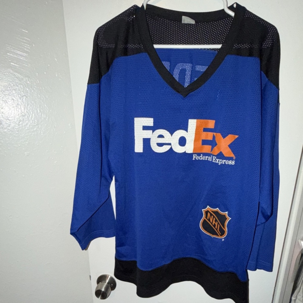 Vintage Augusta Sportswear L Blue/Black NHL Hockey Jersey FedEx Federal Express